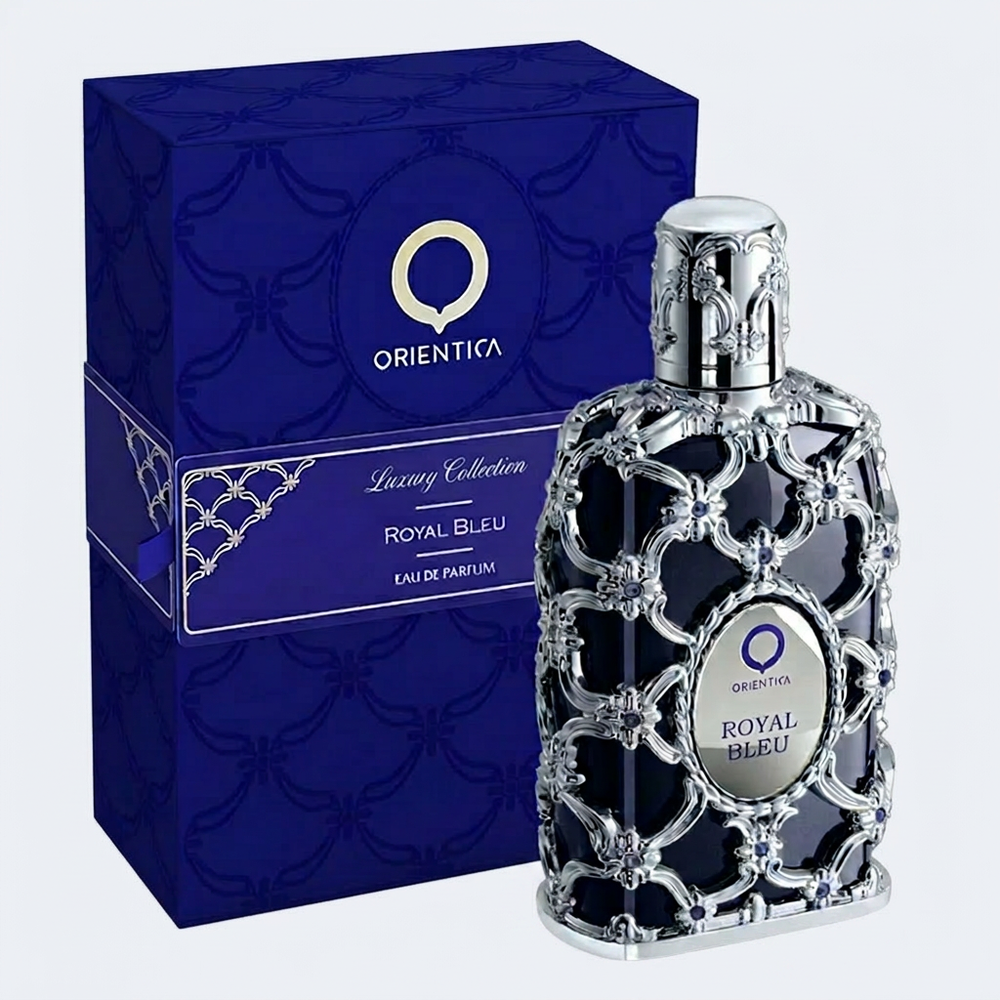 Orientica Royal Bleu perfume arabe masculino frasco azul 80ml