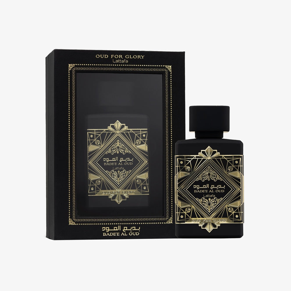 Lattafa for Glory perfume arabe frasco preto dourado 100ml